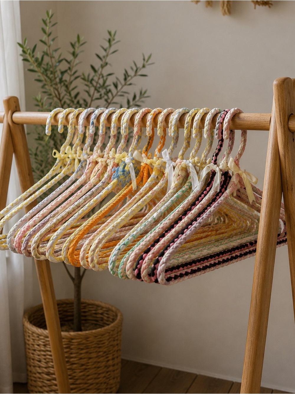 Handcrafted Fabric-Wrapped Hangers - Multicolor Set